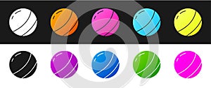 Set Beach ball icon isolated on black and white background. Children toy. Vector