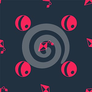 Set Beach ball and Kite on seamless pattern. Vector