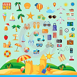 Set with Beach holiday icons