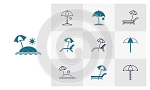 Set of Beach tables and umbrellas icon vector template, Travel design icon concepts, Creative design