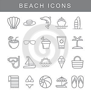 Set of beaches Related Vector Line Icons.
