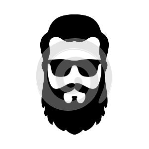 Set bearded hipster man face with glasses, haircuts, mustache, beard. Trendy man avatar, silhouettes, head, emblem, icon