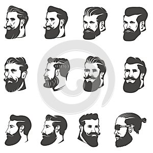 Set of the bearded man head isolated on white background. Images