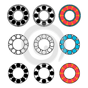 Set of Bearing wheel icon, rolling ball sign, flat web design vector illustration