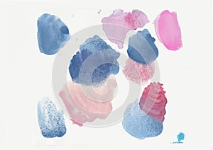 Set beautiful abstract pink and blue watercolor art hand paint on white background,brush textures for logo.There is a place for