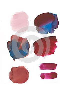 Set beautiful abstract pink watercolor art hand paint on white background,brush textures for logo.There is a place for text.