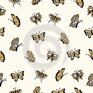 Set of beautiful butterflies. hand drawn vector. seamless pattern with butterfly illustration. vintage background. brown and black