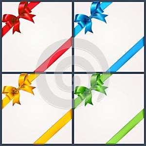 Set of beautiful cards with gift bows and ribbons Vector