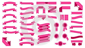 Set of Beautiful Colored Pink Ribbons. Vector Illustration