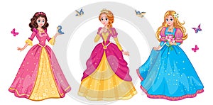 Set  beautiful fairytale Elf princess on white background. Children`s illustration for print or sticker. Isolated illustration.