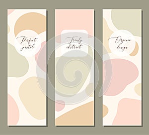 Set of beautiful feminine vertical banner template with minimal abstract organic shapes composition