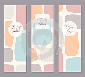Set of beautiful feminine vertical banner template with minimal abstract organic shapes composition