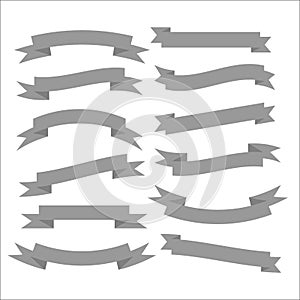 Set of beautiful festive grey ribbons. Vector illustration