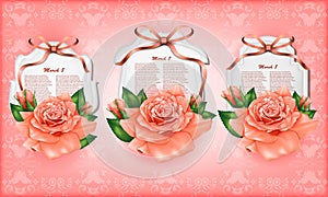 Set of beautiful gift cards with pastel roses and