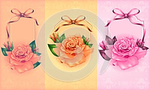 Set of beautiful gift cards with pastel roses and