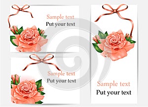 Set of beautiful gift cards with pastel roses and