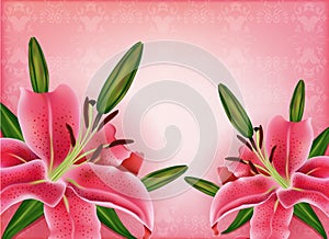 Set of beautiful gift cards with pink lilies