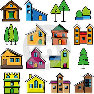 Set of beautiful homes flat design icons.