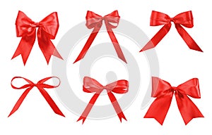 Set with beautiful red bows on white background