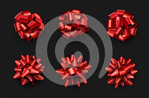Set of beautiful red foil isolated bows