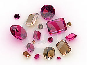 Set of beautiful rose sapphire gemstones - 3D photo