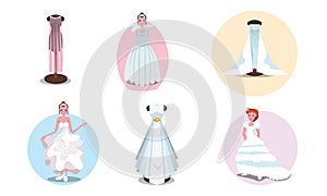 Set of beautiful stylish bride dresses vector illustration