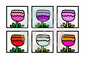 Set of beautiful tulips hand drawn vector icon logo in cartoon doodle style