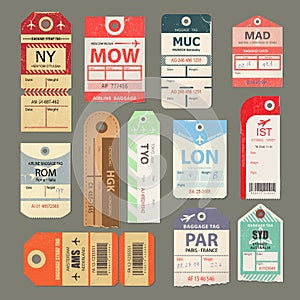 Set of beautiful vintage luggage tag, vintage retro travel label.