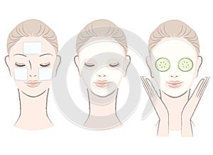 Set of beautiful woman with face mask