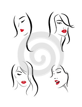 Set of beautiful women logos