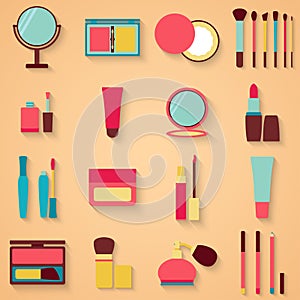Set of beauty and cosmetics icons. Makeup vector illustration