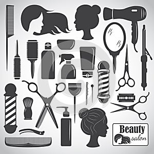 Set of beauty hair salon or barbershop accessories