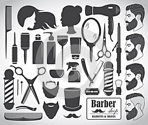 Set of beauty hair salon or barbershop accessories icons