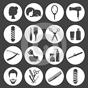 Set of beauty hair salon or barbershop accessories icons photo