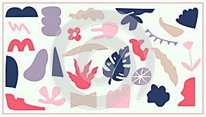 Set of beauty hand drawn various shapes and doodle objects. Abstract modern trendy vector