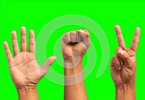 set of beckoning hands on green background