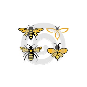 Set of Bee animal icon. Honey flying bee