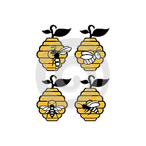 Set of Bee animal icon. Honey flying bee