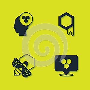 Set Beekeeper, Honeycomb bee location, and honeycomb and icon. Vector