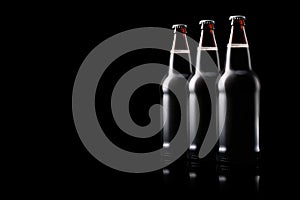 Set of Beer bottle on a black background. Bottle with drink like Ipa, Pale Ale, Pilsner, Porter or Stout