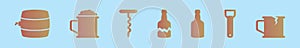 Set of beer bottle cartoon icon design template with various models. vector illustration isolated on blue background