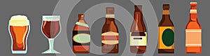 Set of beer bottle cartoon icon design template with various models. vector illustration isolated on dark background