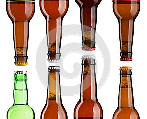 Set of beer bottle necks with caps