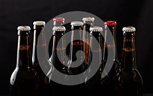 Set of beer bottles on black background