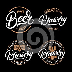 Set of Beer and Brewery hand written lettering logo, label, badge, emblem for pub