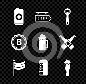 Set Beer can, Street signboard with inscription, Bottle opener, National Germany flag, Glass of beer, cap and icon