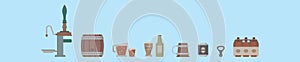 Set of beer cartoon icon design template with various models. vector illustration isolated on blue background