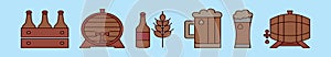 Set of beer elements cartoon icon design template with various models. vector illustration isolated on blue background