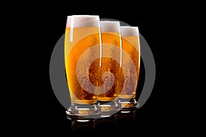 Set of Beer glasses on a black background. Mugs with drink like Ipa, Pale Ale, Pilsner, Porter or Stout