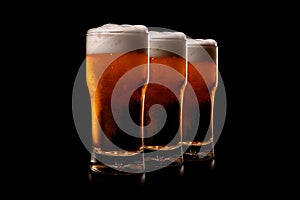 Set of Beer glasses on a black background. Mugs with drink like Ipa, Pale Ale, Pilsner, Porter or Stout